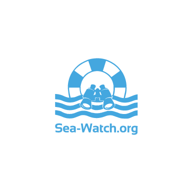 Sea-Watch.org logo with a blue lifebuoy, waves, and rescuers, plus the text Sea-Watch.org